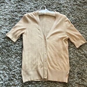 Loft Women's Beige Light Weight Short Sleeves Cardigan Sweater
